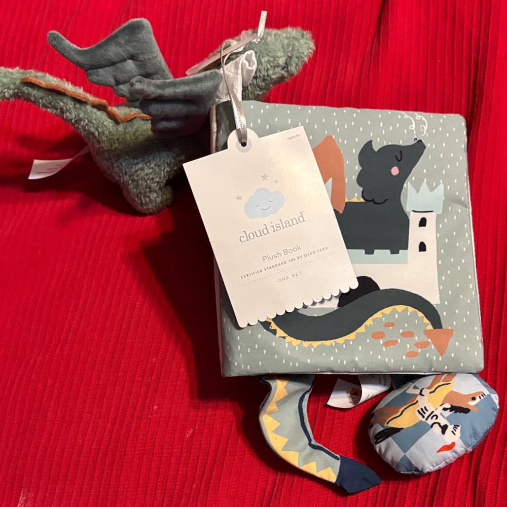 Cloud Island Dragon Plush Book Set in Green and Gray for ages 0+